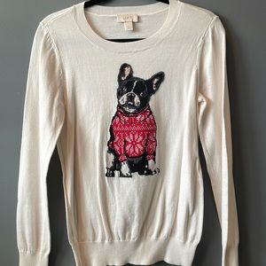 Ann Taylor Loft intarsia sweater, size medium, French Bulldog Boston Terrier